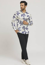 Men's Printed Regular Collar Casual Shirt Cream & Navy Blue