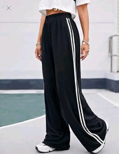 Women's Hight Waist Wide-Leg Jogger Pant Black & White Stripe