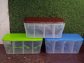 Kitchen Airtight 4-Section Storage Container / Pickle Jar 4 Spoons (1 Pc / Mix Color)
